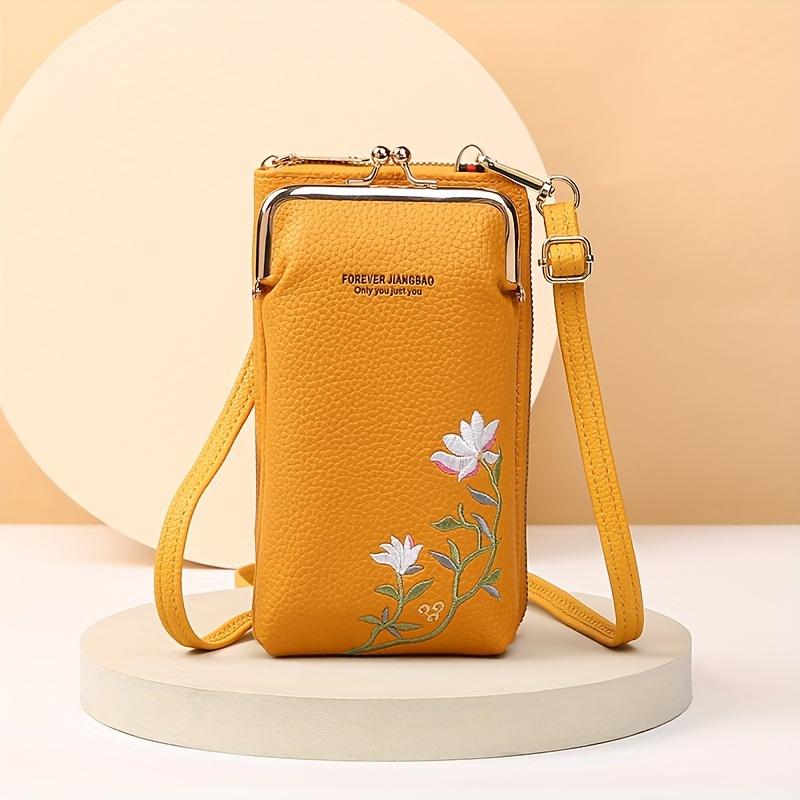 RUWB BAGS Mini bloemen geborduurde crossbody tas Stijlvolle dames casual handtas met kaarthouder Portemonnee portemonnee en telefoonvak Dagelijks gebruik en reizen