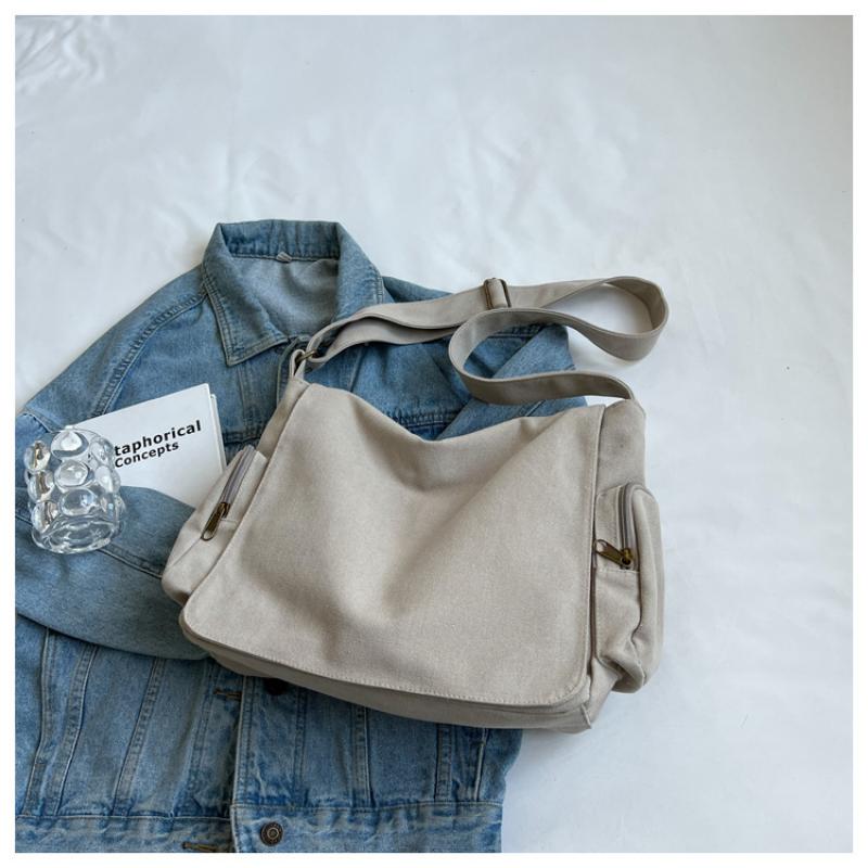 Sports Trend Bag Wasbare Canvas Postman Bag Vintage Motorfiets Crossbody Tas Grote Capaciteit Studenten Schoudertas Stoffen Tas one size beige