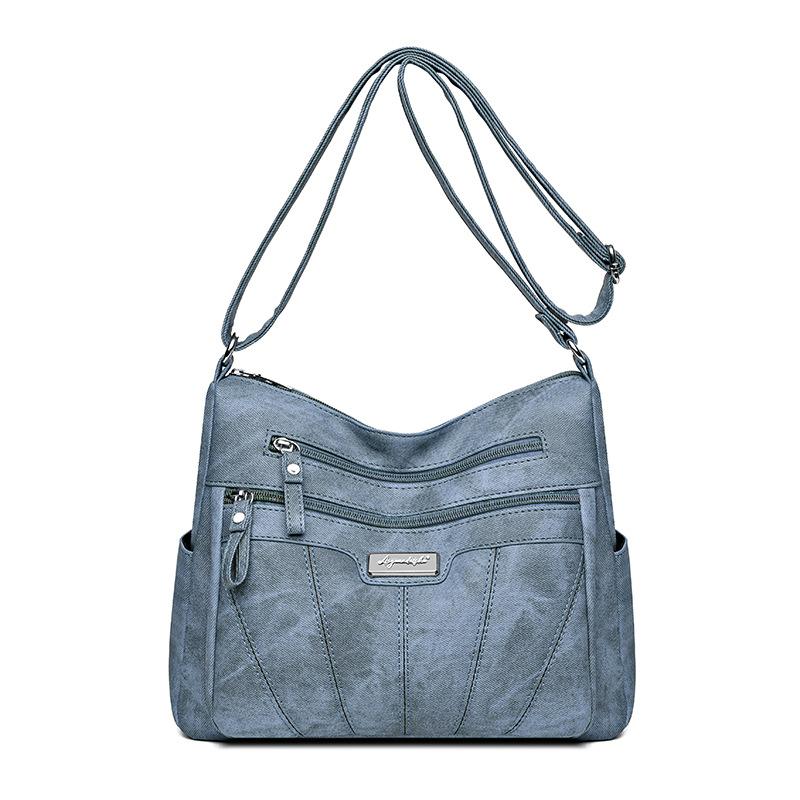 The Bags Family Tassen voor middelbare en oudere moeders, gewassen zacht leer, schoudertassen met grote capaciteit, crossbodytassen, damestassen, reistassen blauw