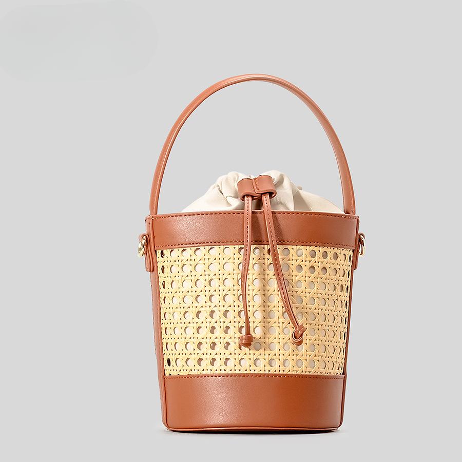 Sports Trend Bag Handgemaakte geweven rotan emmer tas dames strandvakantie skelet trekkoord handtas schouder crossbody tas