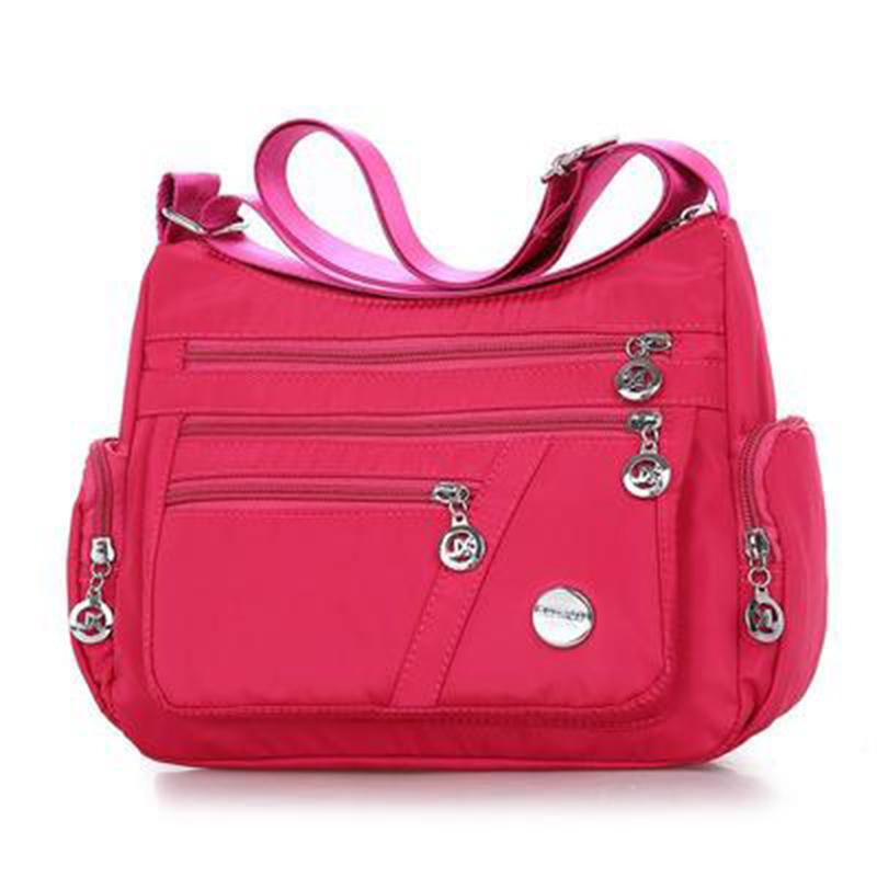 WTEMPO Damestas Schoudertas Waterdicht Nylon Doek Messenger Moeder Casual Tas 27*11*22cm rozerode kleur