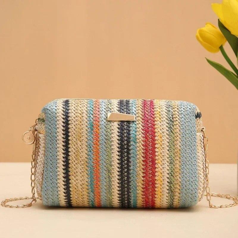 Mango Event Rotan Breien Vrouwen Strozak Strand Zomer Keten Kleine Portemonnee en Handtas Vrouwelijke Schouder Crossbody Tassen Reizen Ontwerp Flap Bag blauw