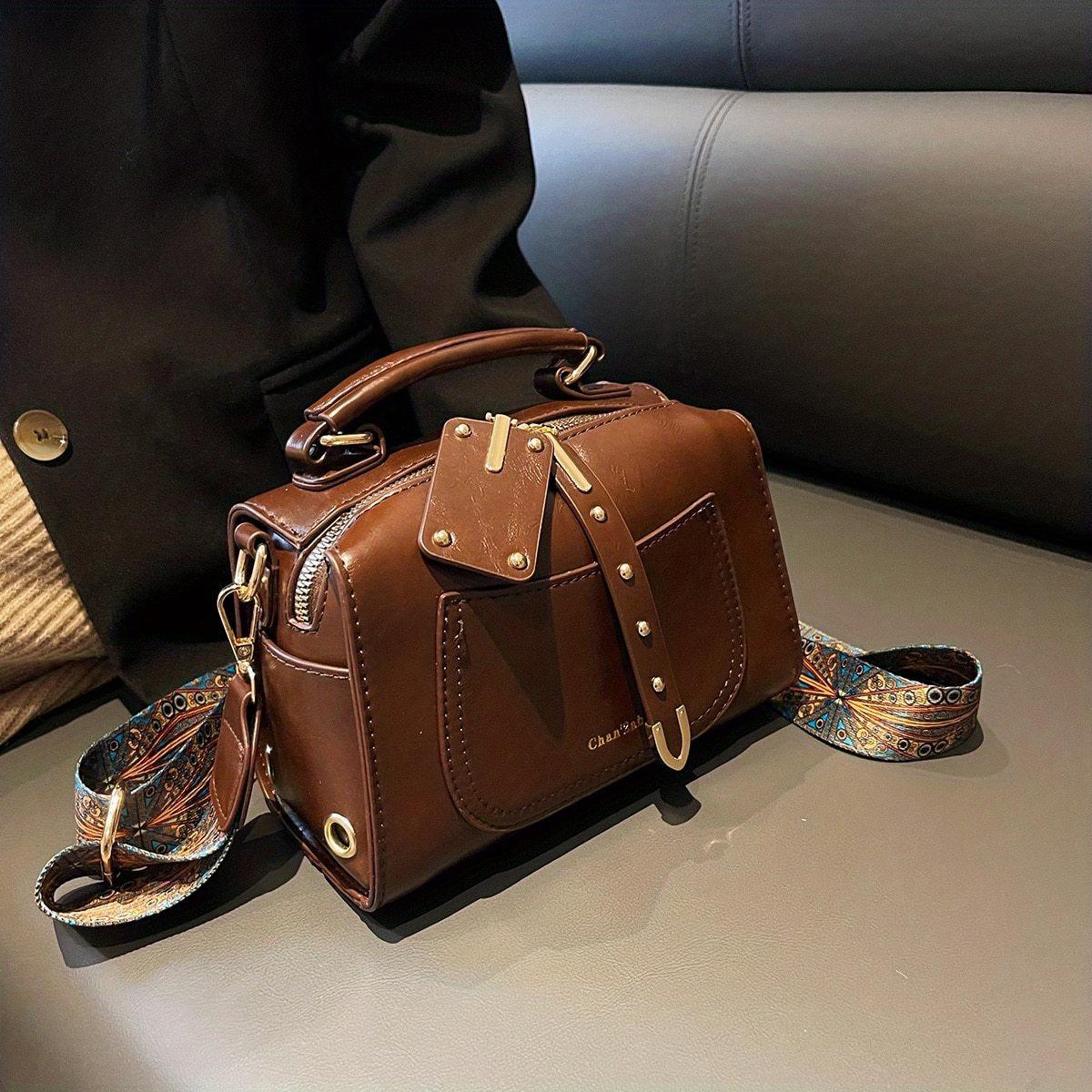 Your favorite bag Retro Kleine Vierkante Crossbody Tas - Etnische Boheemse Top Handvat Tas, Klassieke Dames Handtas Met Brede Band bruin