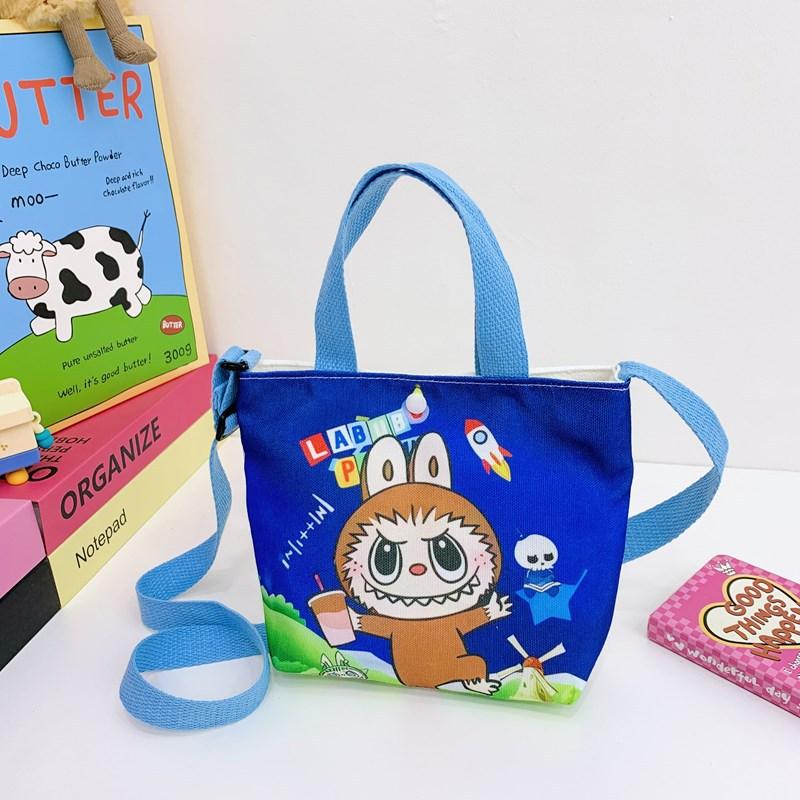 KaiTingu Labubu New Cartoon Canvas Shopping Bag Crossbody Bag Cute Little Girl Handbag Bag Travel Leisure Handbag blauw