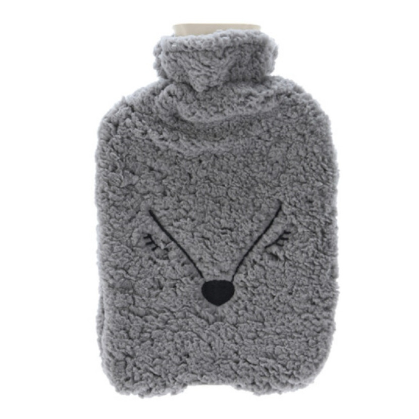 Home & Styling Warmwaterkruik - 2L - grijs - kruik met hoes - vos - dierenkruik -