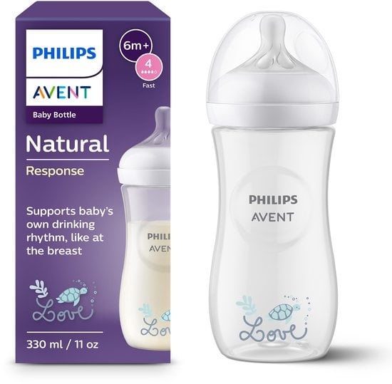 Philips Avent  Natural Response - Babyfles – 330 ml – Love – 6m+