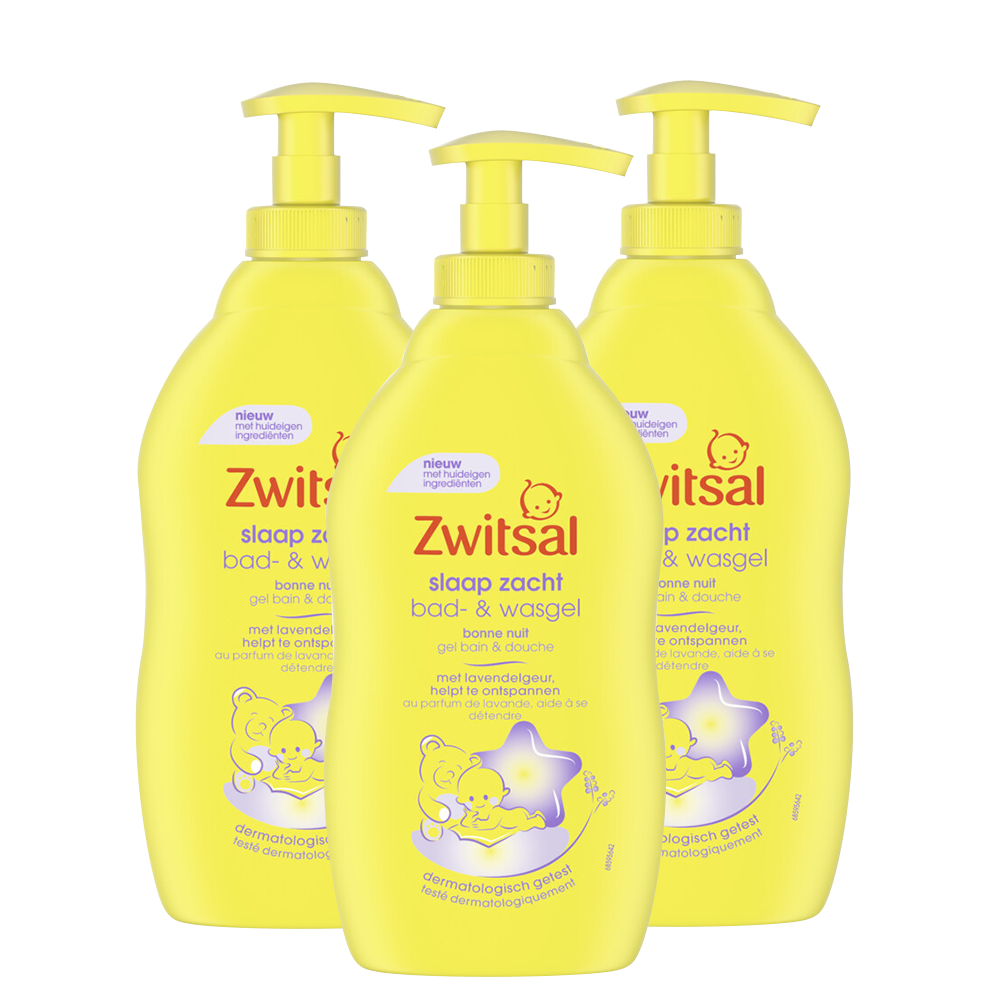 Zwitsal  Slaap Zacht - Bad & Wasgel - Lavendel - 3 x 400ml - Voordeelpack