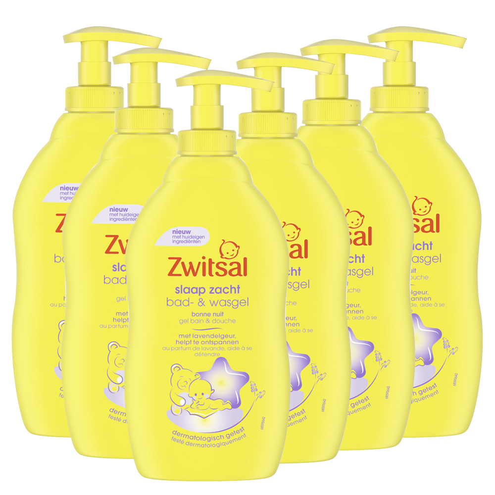 Zwitsal  Slaap Zacht - Bad & Wasgel - Lavendel - 6 x 400ml - Voordeelverpakking