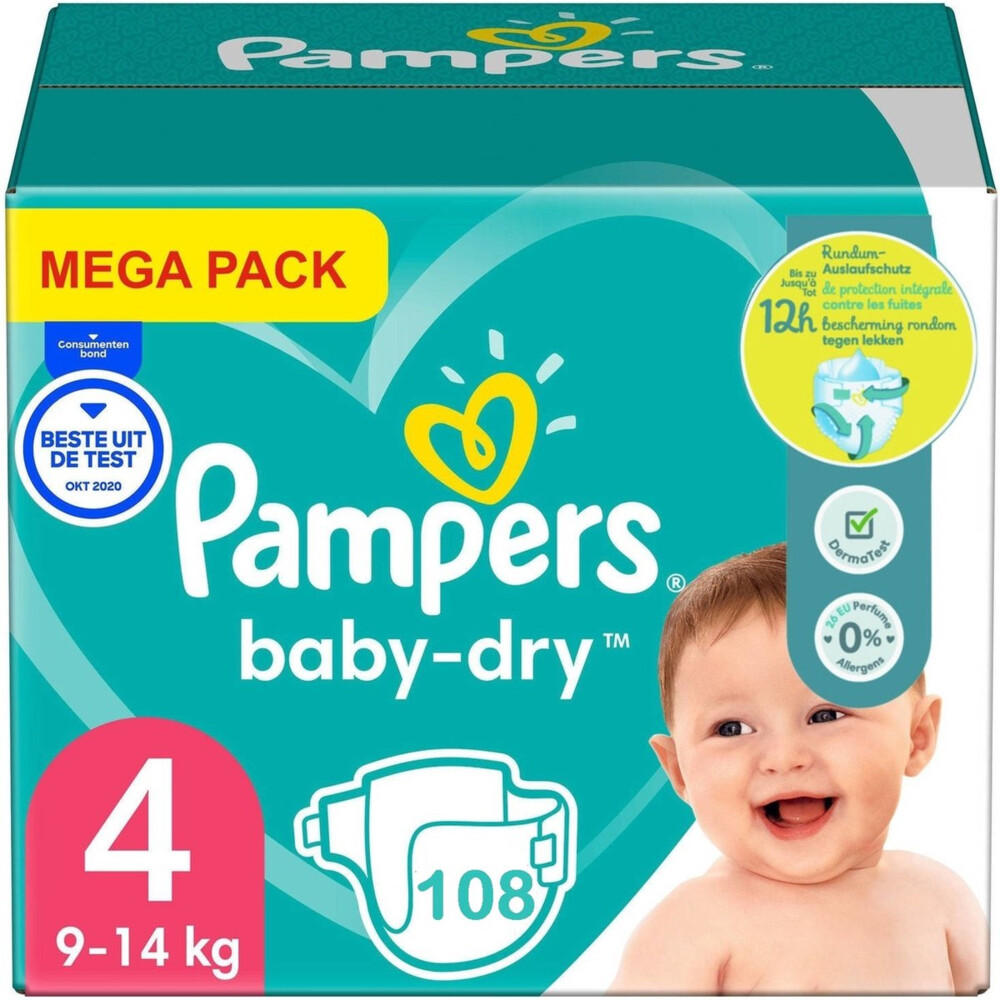 Pampers Luiers Baby Dry Maat 4+ (10-15 kg) 108 Stuks