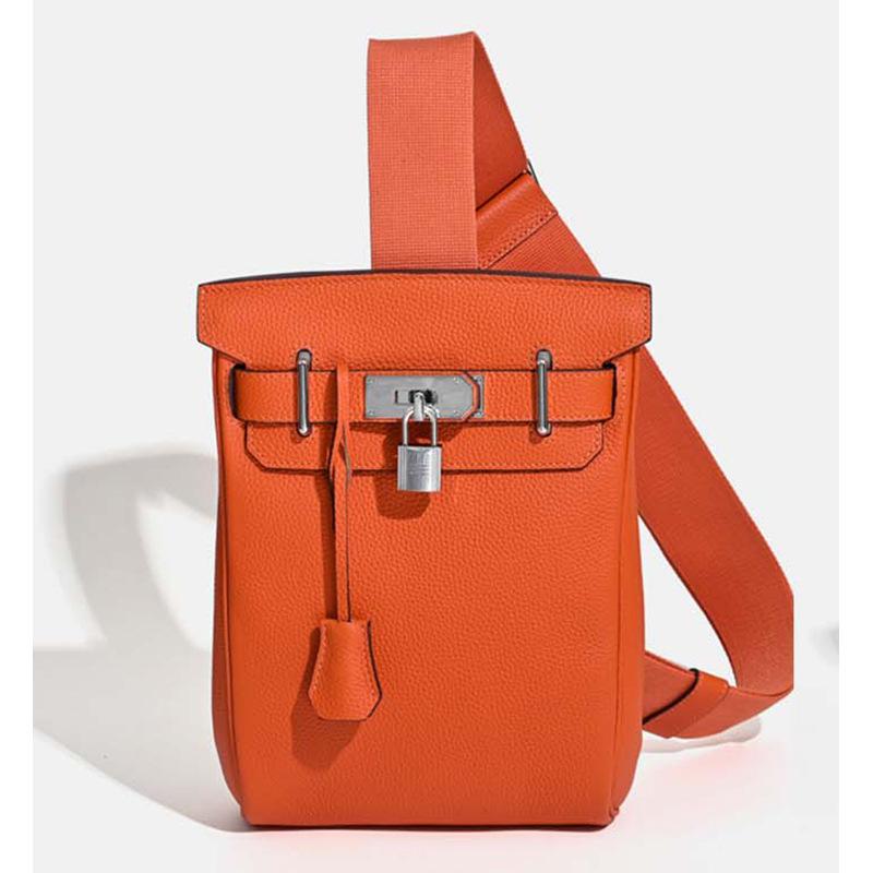 Sexy ladies trend market New bag unisex breast bag high quality first layer cowhide shoulder crossbody commuter bag fanny pack women 17*8*27cm oranje