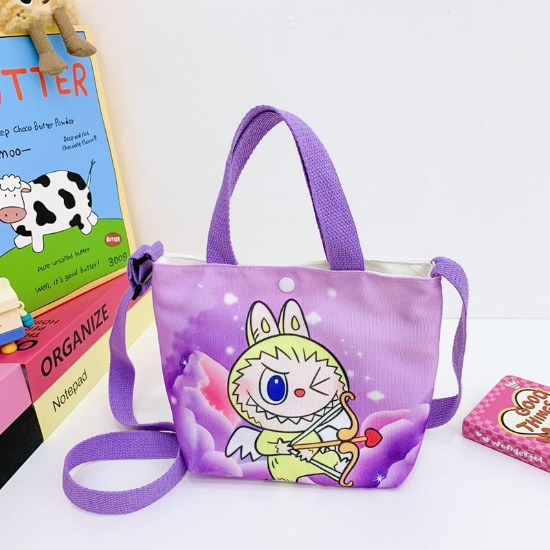KaiTingu Labubu New Cartoon Canvas Shopping Bag Crossbody Bag Cute Little Girl Handbag Bag Travel Leisure Handbag paars