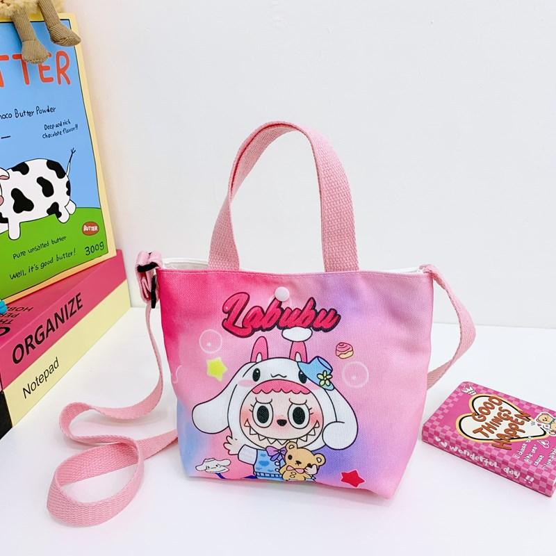 KaiTingu Labubu New Cartoon Canvas Shopping Bag Crossbody Bag Cute Little Girl Handbag Bag Travel Leisure Handbag roze