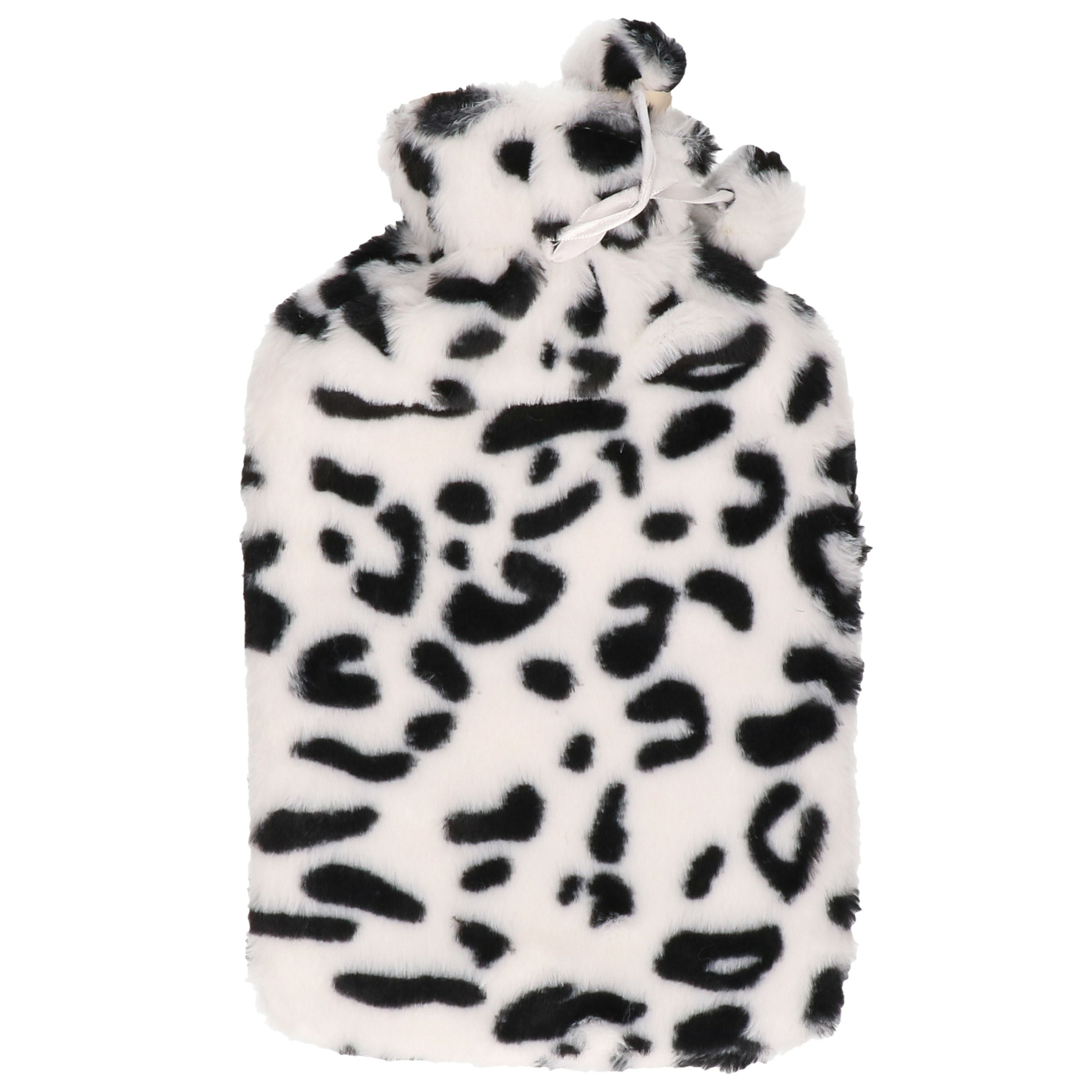 H&S Collection Warmwaterkruik - met zachte panterprint hoes - wit/zwart - 1,75L - kruik -