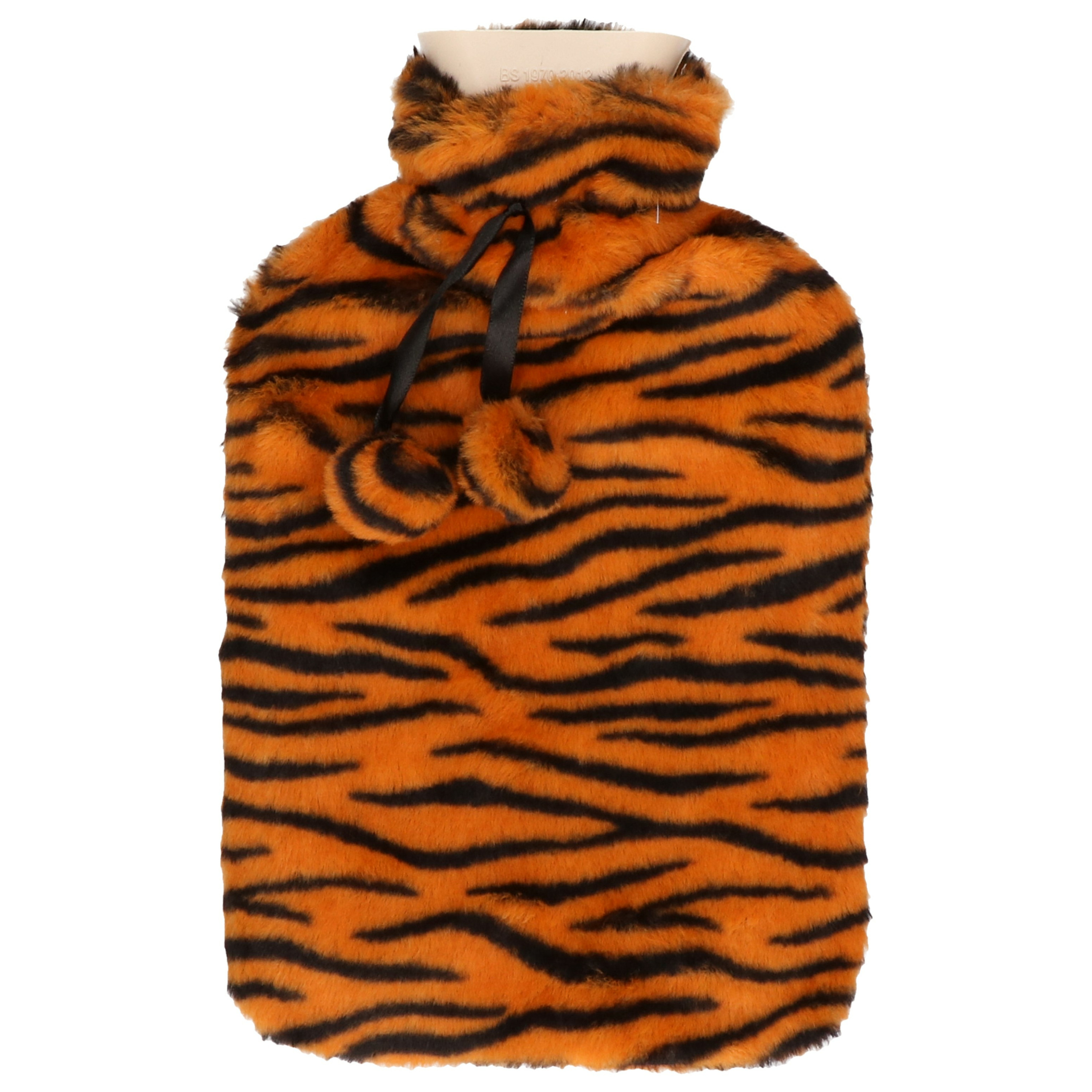 H&S Collection Warmwaterkruik - met zachte tijgerprint hoes - oranje/zwart - 1,75L - kruik -