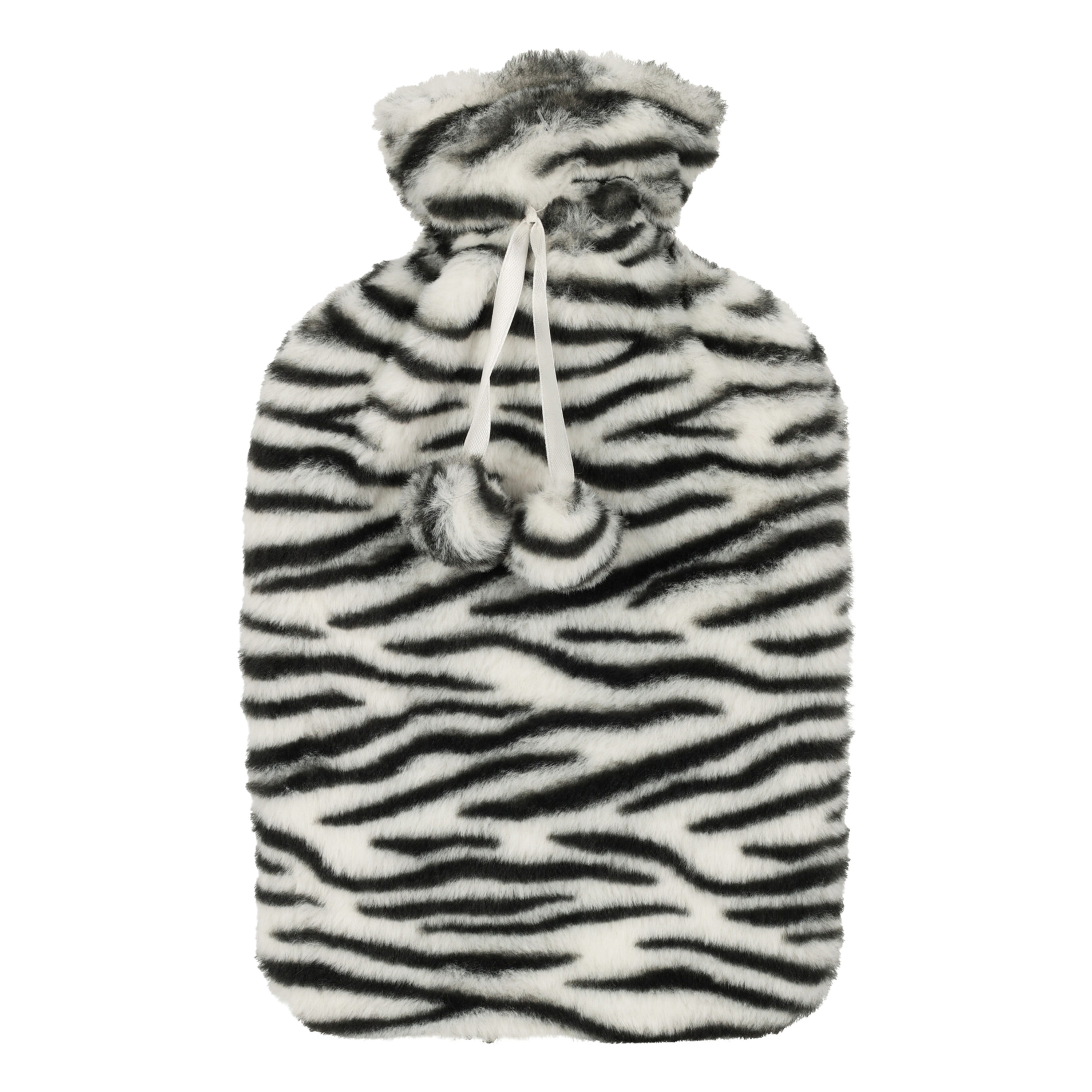 H&S Collection Warmwaterkruik - met zachte zebraprint hoes - wit/zwart - 1,75L - kruik -