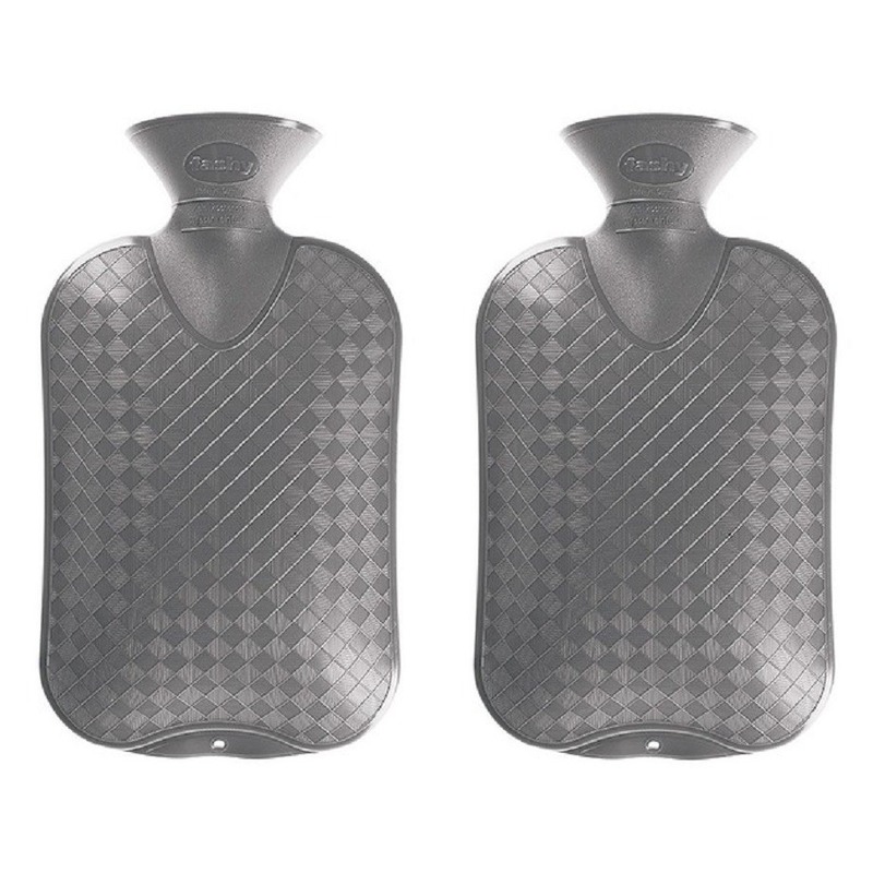 Merkloos Warmwater kruik - 2x - grijs - geribbeld - 2 liter - bedkruik -