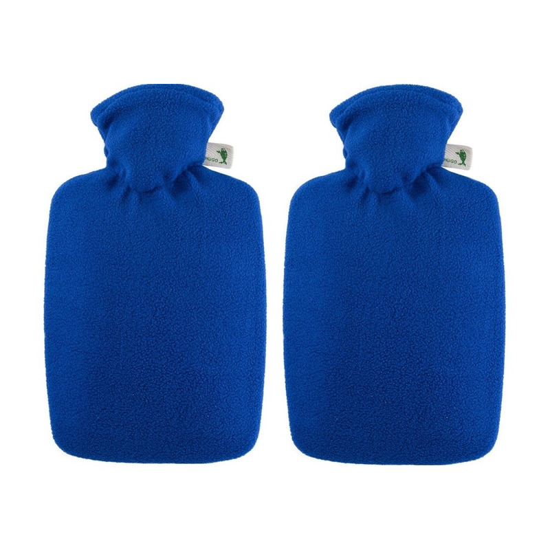 Merkloos Warmwater kruik - 2x - blauw - 1,8 liter - met fleece hoes - bedkruik -