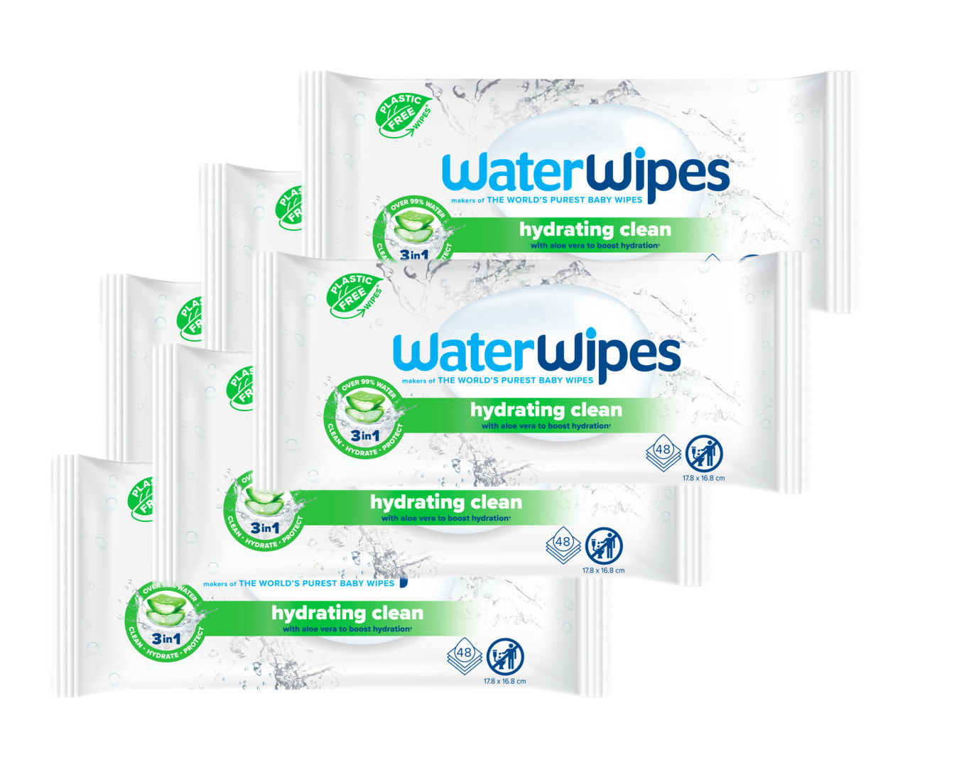 Waterwipes Hydrating Clean Billendoekjes – 6 Pack – 360 Babydoekjes met Aloe Vera