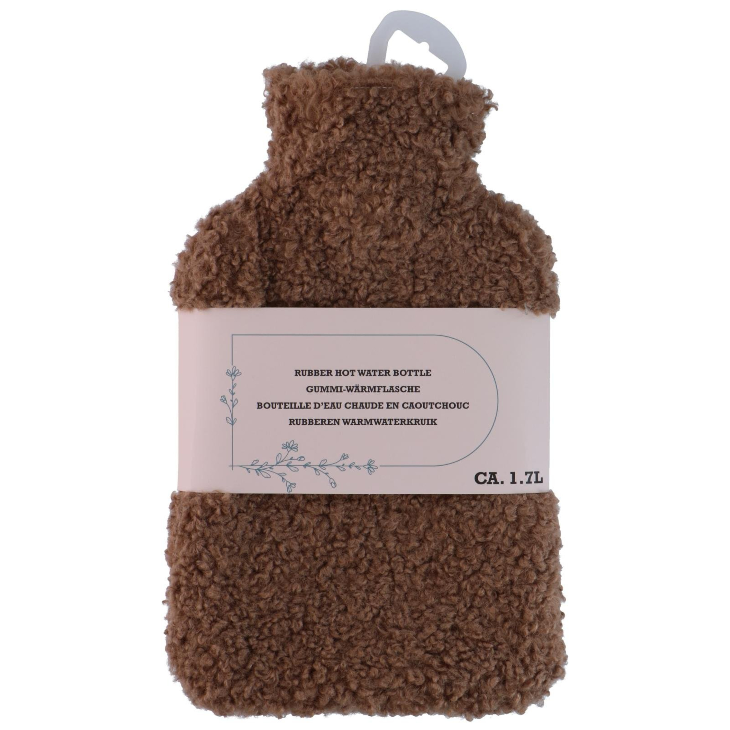 Edco Warmwaterkruik - bruin - 1,75L - teddy hoes - bedkruik - kruik - kruik met hoes -