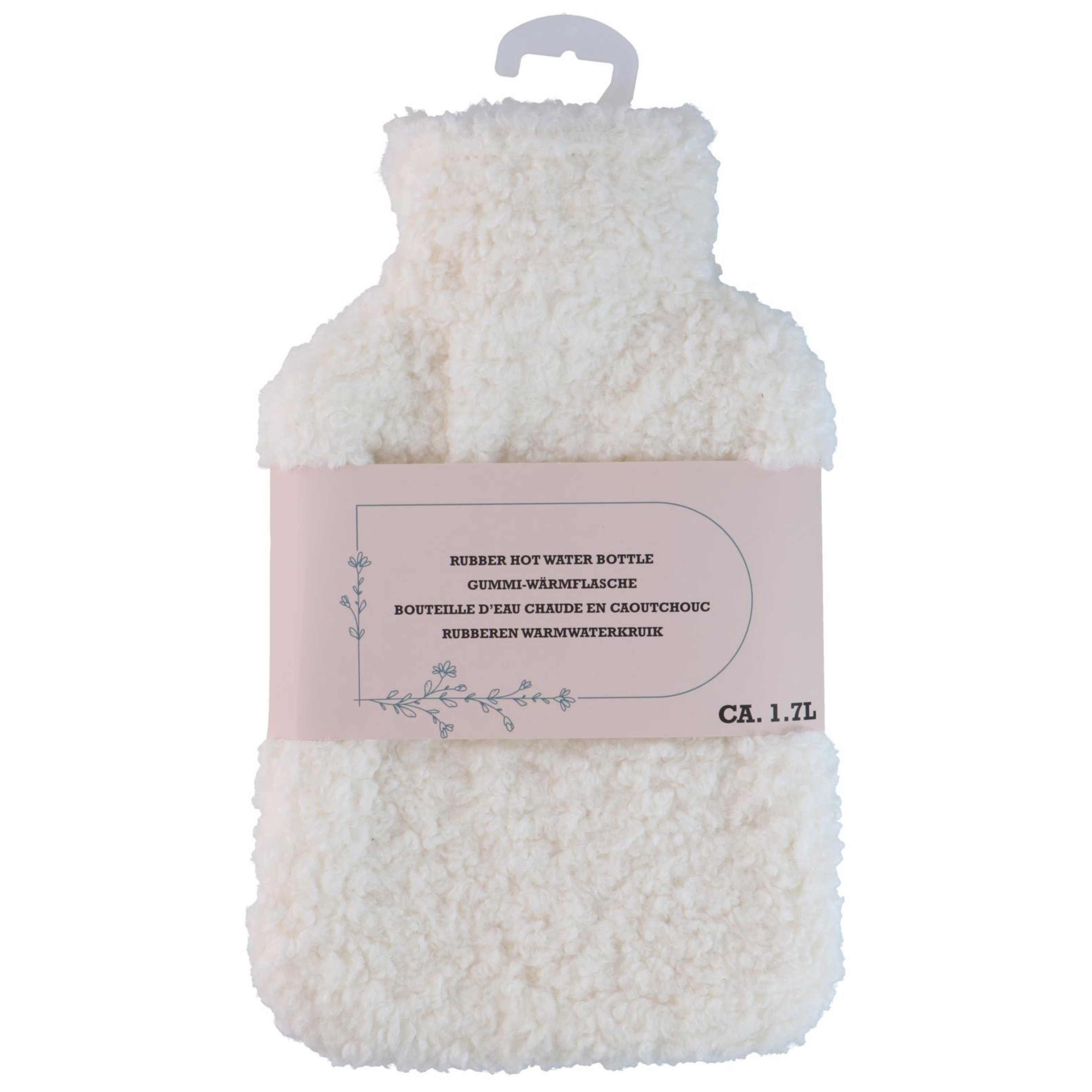 Edco Warmwaterkruik - wit - 1,75L - teddy hoes - bedkruik - kruik - kruik met hoes -