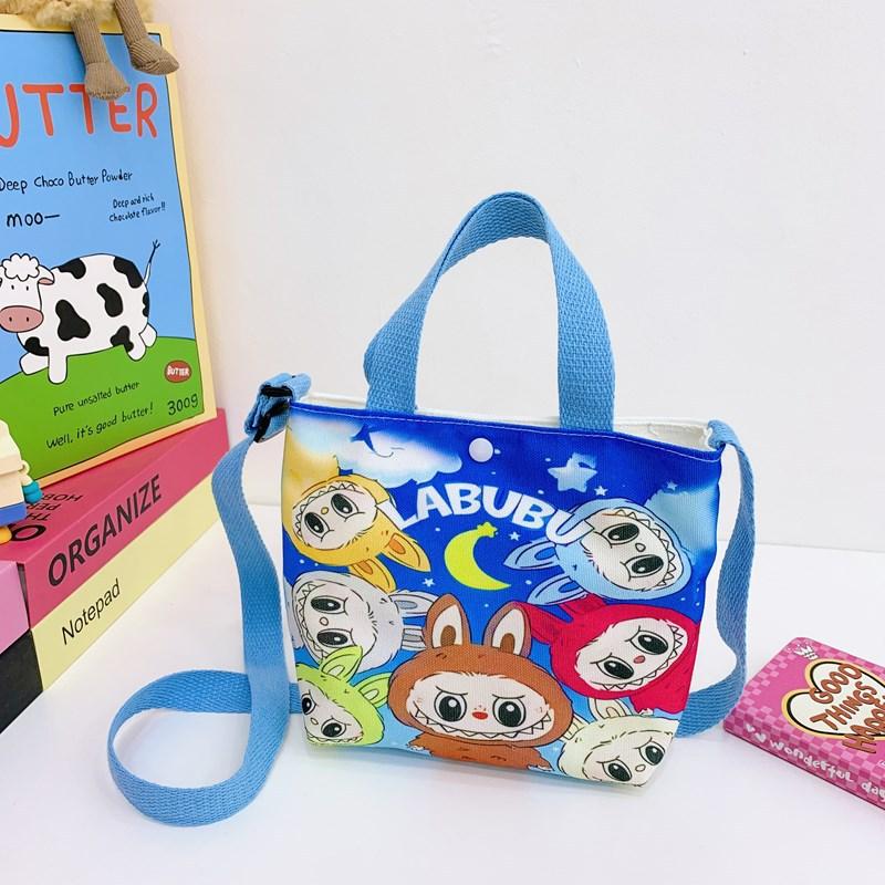 KaiTingu Labubu Nieuwe Cartoon Canvas Boodschappentas Crossbody Tas Leuke Klein Meisje Handtas Tas Reizen Vrije Tijd Handtas