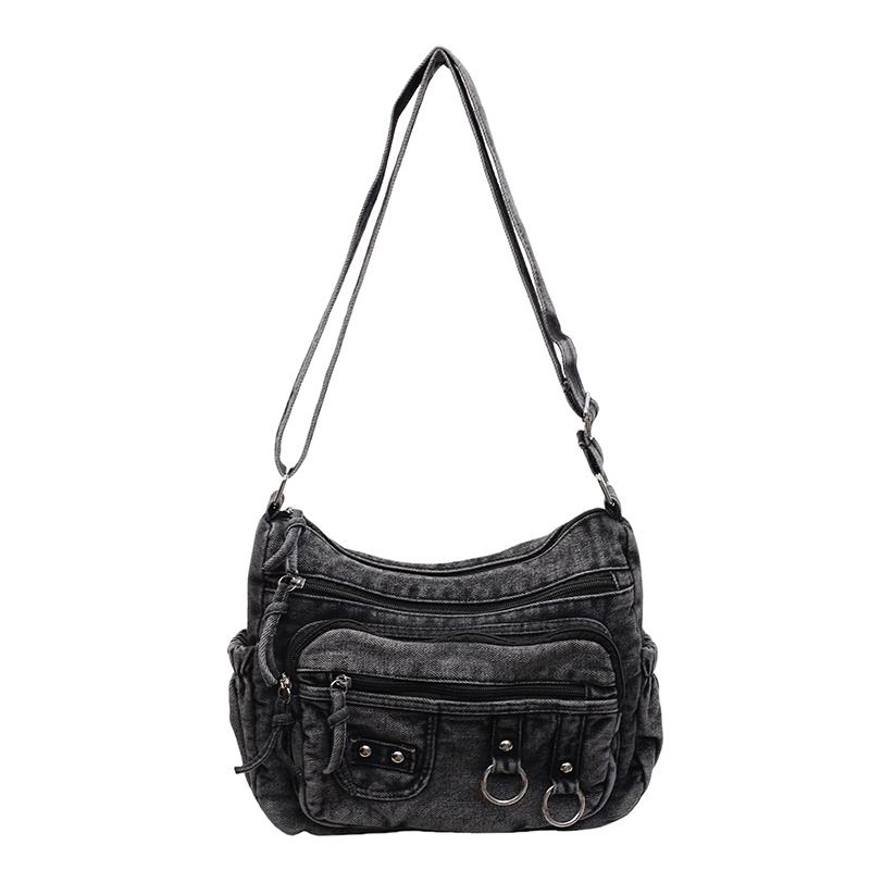 LADIES HANDBAG Vintage Denim Dames Tas met Meerdere Zakken Hand Schouder Crossbody Tas zwart