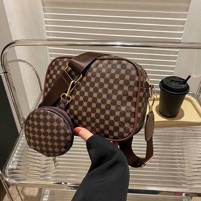 Yogodlns Vintage Patroon Crossbody Tassen voor Dames Schoudertas Trend Kleine Portemonnee en Handtas Luxe Designer Vrouwelijke Vierkante Tas 19.5x7.5x15.5cm koffie