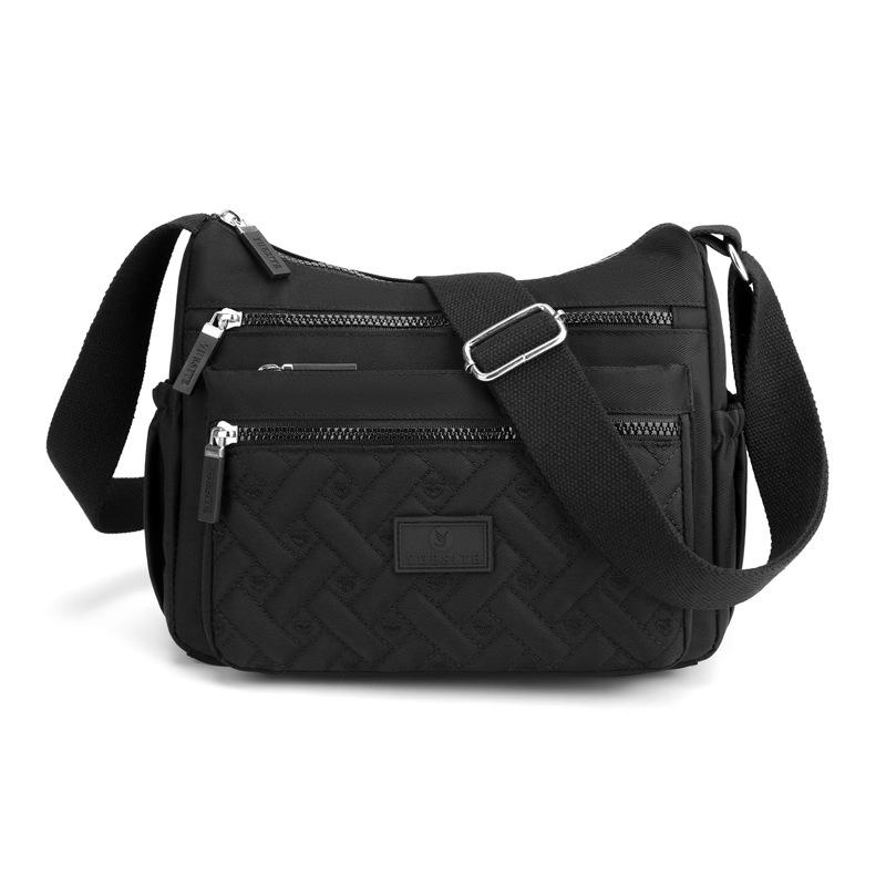 Angel Ting Schoudertas met meerdere compartimenten voor dames Creatieve diamanten borduurgaren Messenger Bag Waterafstotende nylon tas met grote capaciteit one size zwart