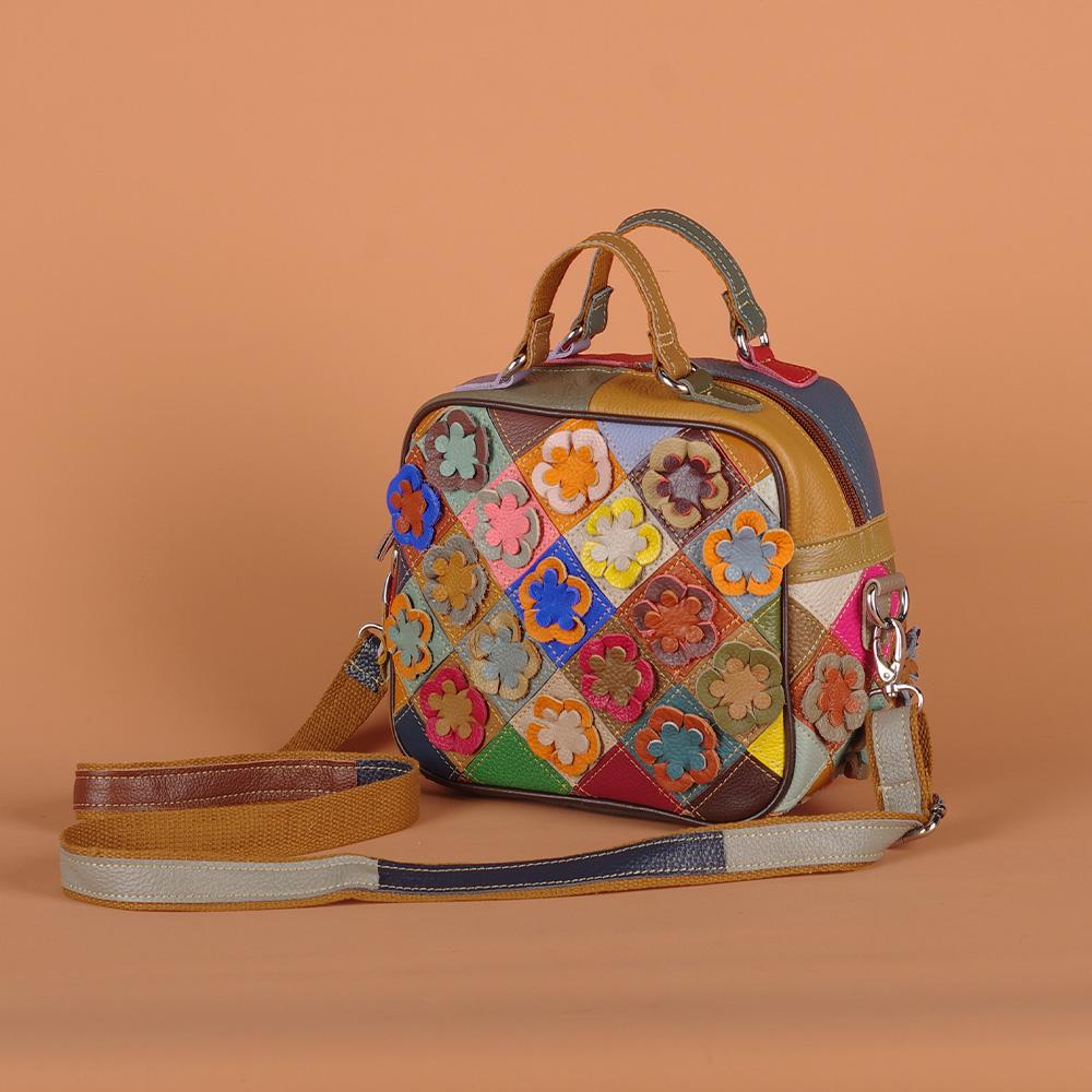 Sports bag Dames crossbodytas van echt leer handgestikte bloem diamantkleur kleine vierkante tas