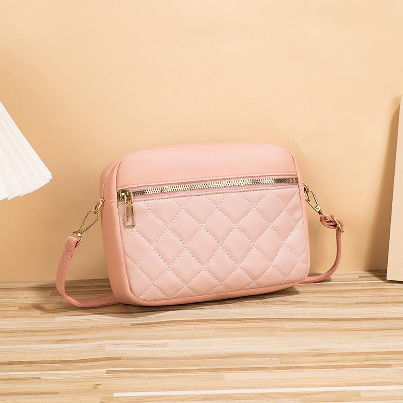 Wucifang Bags Eenvoudige en Modieuze Dames Tassen Klassieke Geborduurde Ruit Kleine Vierkante Tas Ontwerp met Rits aan de Voorkant Crossbody Schoudertas roze