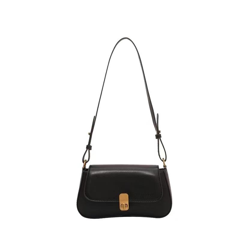 Wucifang Bags Modieuze textuur Zwarte tas Onderarmtas voor vrouwen met niche Veelzijdige retro een-schouder diagonaal straddle tas in de zomer