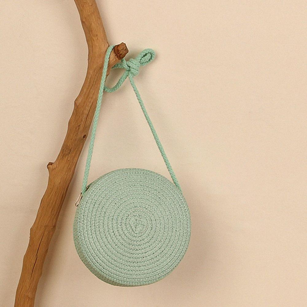 Mango Event Rotan gebreide snoepkleur kleine handtas ronde strozak dames geweven strand crossbody tas voor dames schattige schoudertas One Size