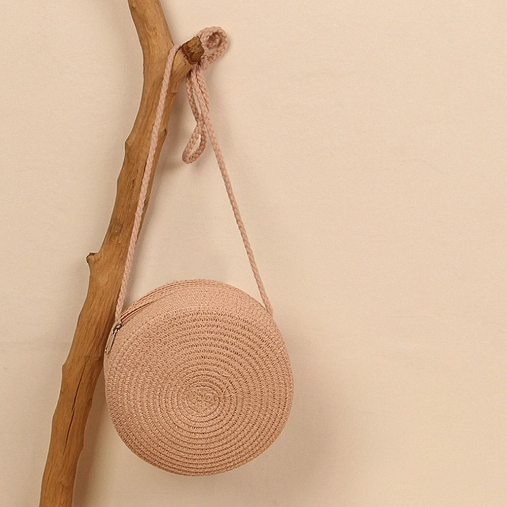 Mango Event Rotan gebreide snoepkleur kleine handtas ronde strozak dames geweven strand crossbody tas voor dames schattige schoudertas One Size