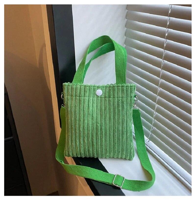 LChome Mini Tote Bag Dames Corduroy Rits Schoudertas Lente Zomer Nieuwe Mode Handtas Enkele Schoudertas Crossbody Klein One Size groen
