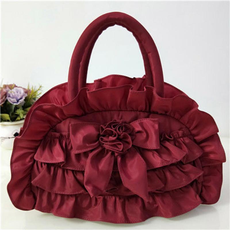 WTEMPO Dames Effen Kleur Strik Handtas Dames Lieflijk Kant Draagbare Mini Tas Boutique Geplooide Tas Dames Mode