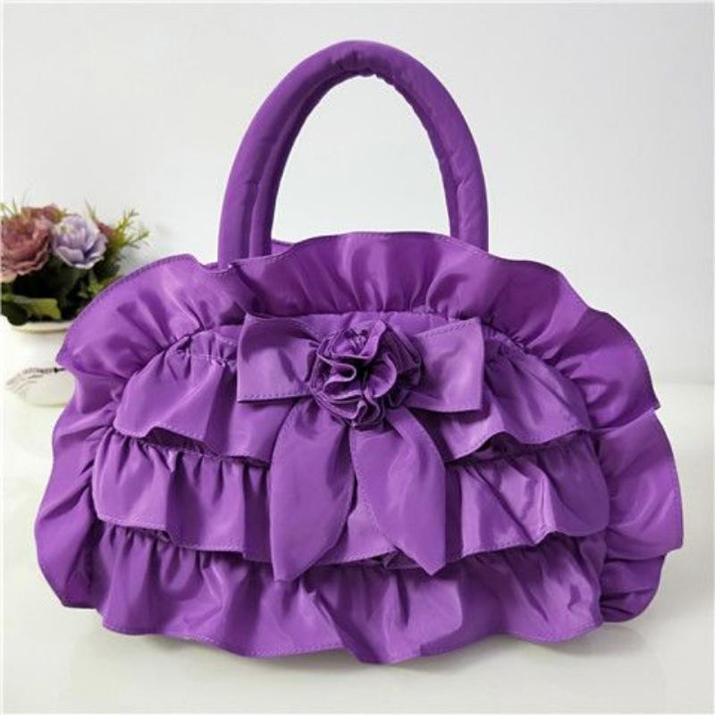 WTEMPO Dames Effen Kleur Strik Handtas Dames Lieflijk Kant Draagbare Mini Tas Boutique Geplooide Tas Dames Mode paars