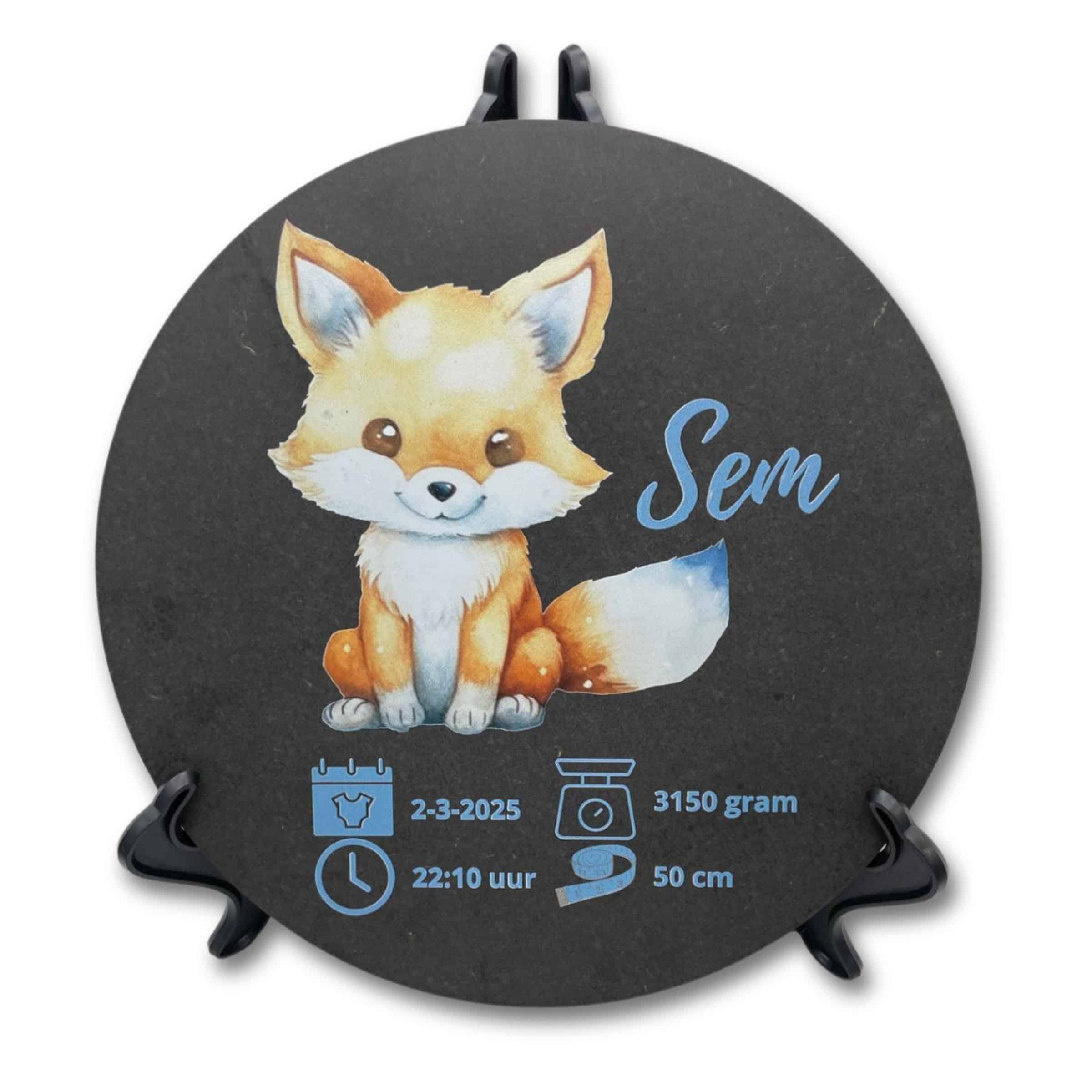 Merkloos Geboortebordje Vos - Ontwerp-zelf.nl