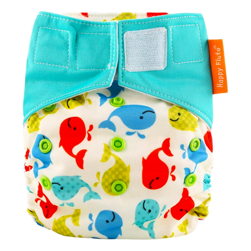 Happy Flute All-In-One klittenband luier - Gekleurde Walvissen