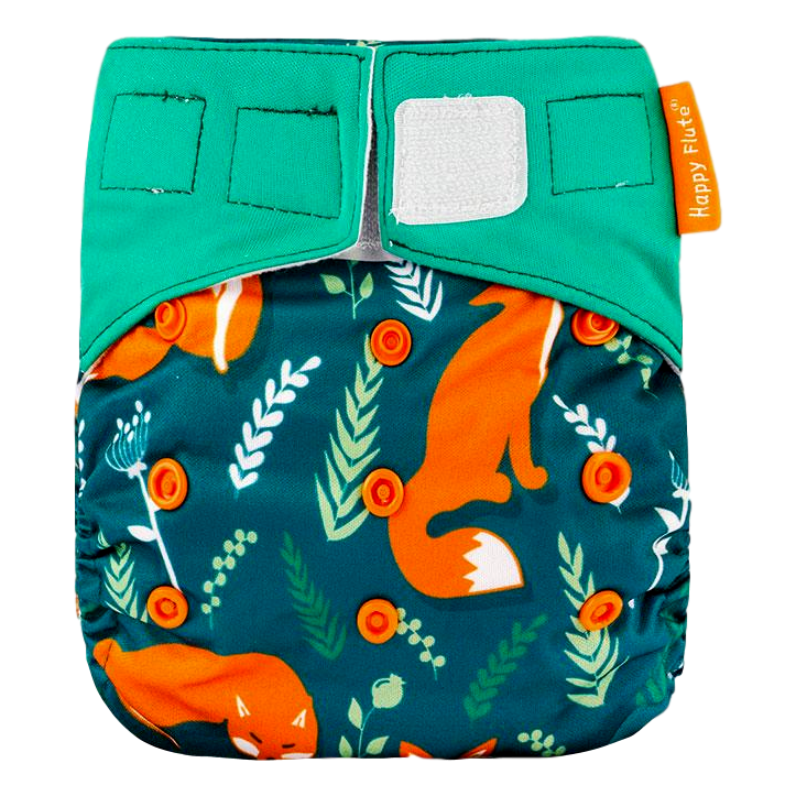 Happy Flute All-In-One klittenband luier - Groene vossen