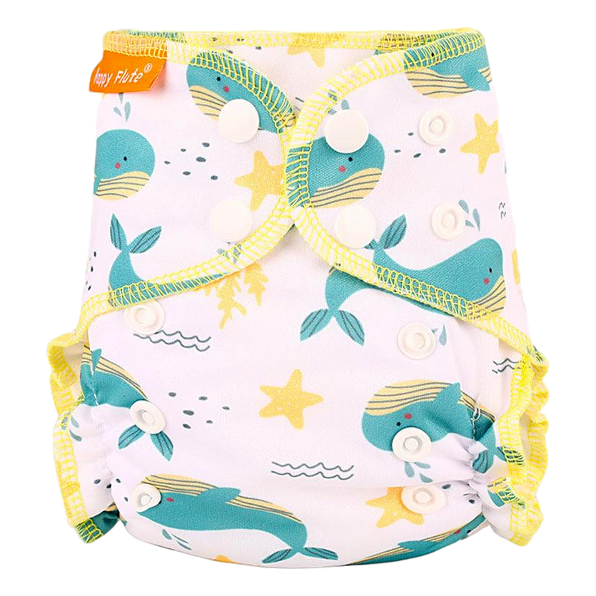 Happy Flute Newborn AIO luier - walvis geel