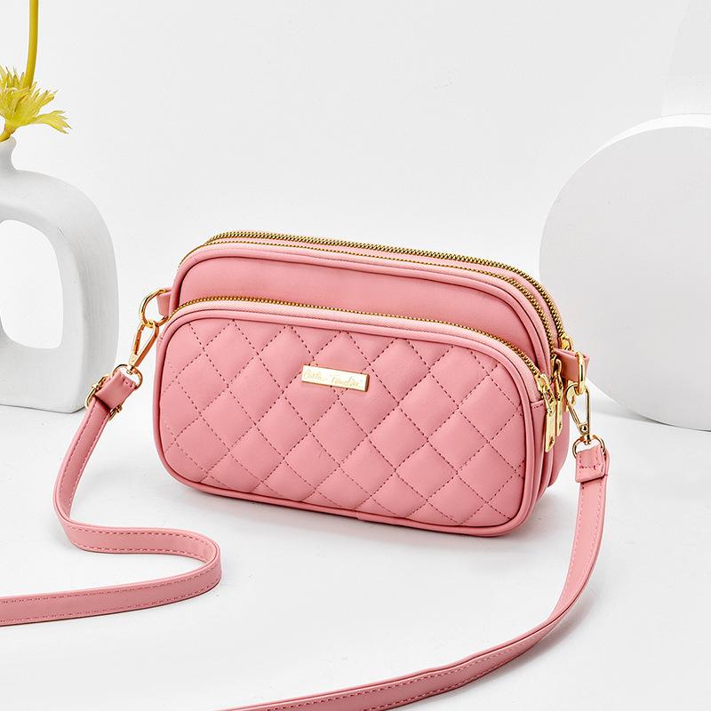 Yogodlns Mode Ruit Kleine Telefoon Tas Voor Vrouwen Zachte Lederen Crossbody Tas Drie Lagen Schouder Messenger Bag 23x6x15cm roze