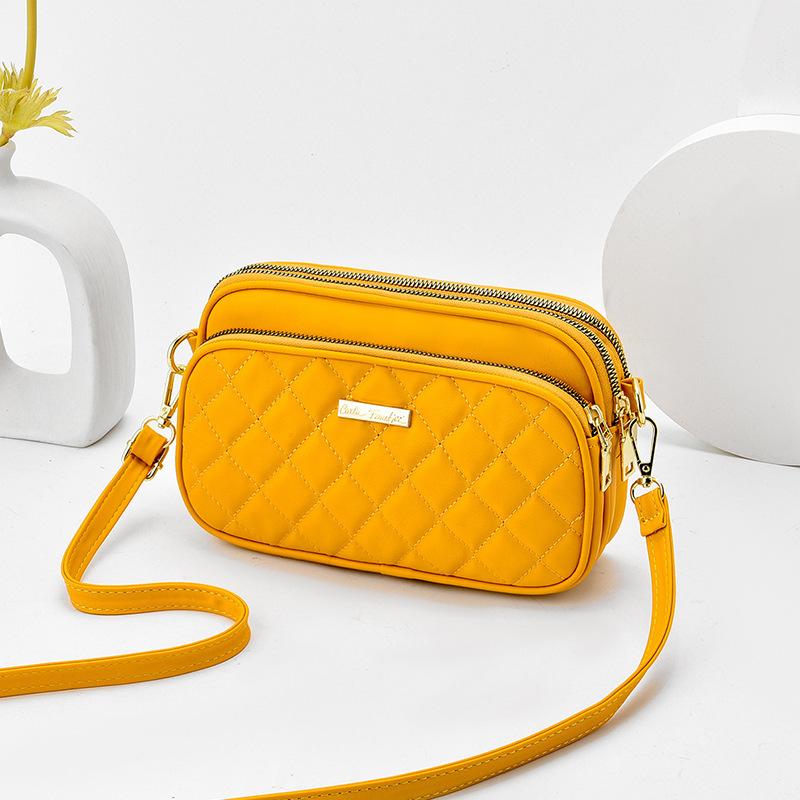 Yogodlns Mode Ruit Kleine Telefoon Tas Voor Vrouwen Zachte Lederen Crossbody Tas Drie Lagen Schouder Messenger Bag 23x6x15cm geel