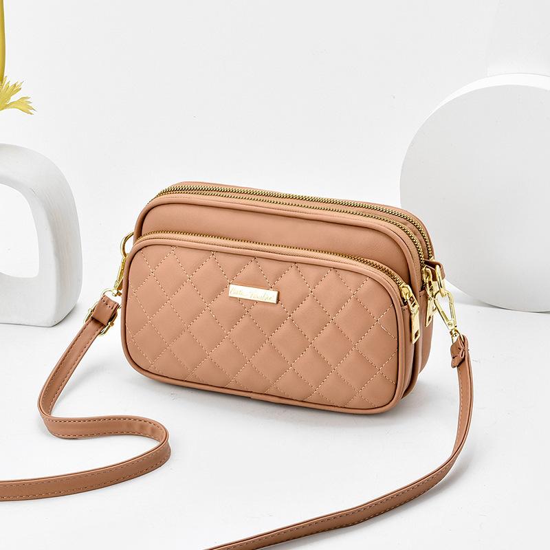 Yogodlns Mode Ruit Kleine Telefoon Tas Voor Vrouwen Zachte Lederen Crossbody Tas Drie Lagen Schouder Messenger Bag 23x6x15cm kaki