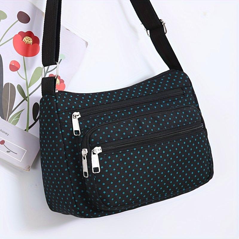 WTEMPO Elegante Polka Dot Nylon Crossbody Tas - Lichtgewicht Messenger Bag met Verstelbare Riem, Ritssluiting en Nylon Voering groen