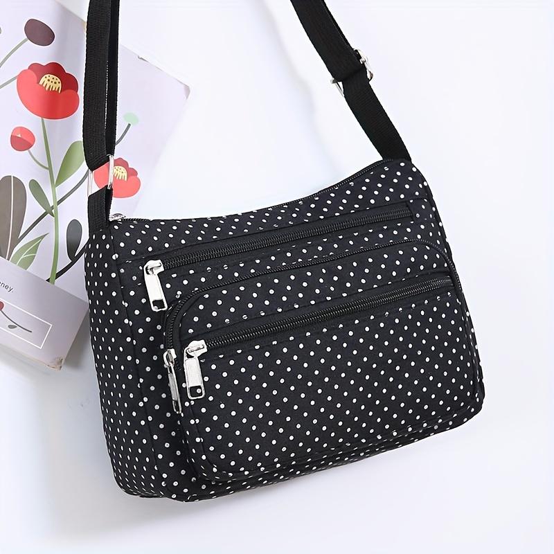 WTEMPO Elegante Polka Dot Nylon Crossbody Tas - Lichtgewicht Messenger Bag met Verstelbare Riem, Ritssluiting en Nylon Voering zwart