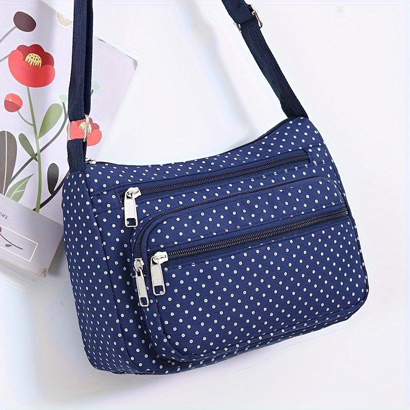WTEMPO Elegante Polka Dot Nylon Crossbody Tas - Lichtgewicht Messenger Bag met Verstelbare Riem, Ritssluiting en Nylon Voering blauw
