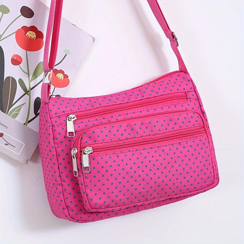 WTEMPO Elegante Polka Dot Nylon Crossbody Tas - Lichtgewicht Messenger Bag met Verstelbare Riem, Ritssluiting en Nylon Voering rozerode kleur