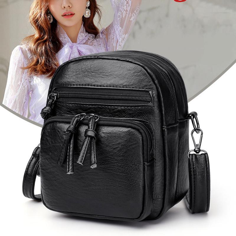 KR-CAIYUNLAI Grote capaciteit 3-laags dames crossbodytas Mode kleine schoudertas Dames kleine vintage tas Zacht leer Dames Mini Bolsa zwart