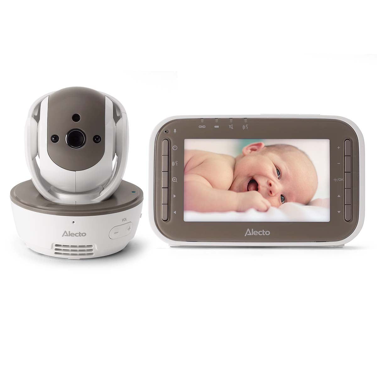 Alecto DVM200MBE - Babyfoon met camera en 4.3 kleurenscherm, Wit/Bruin