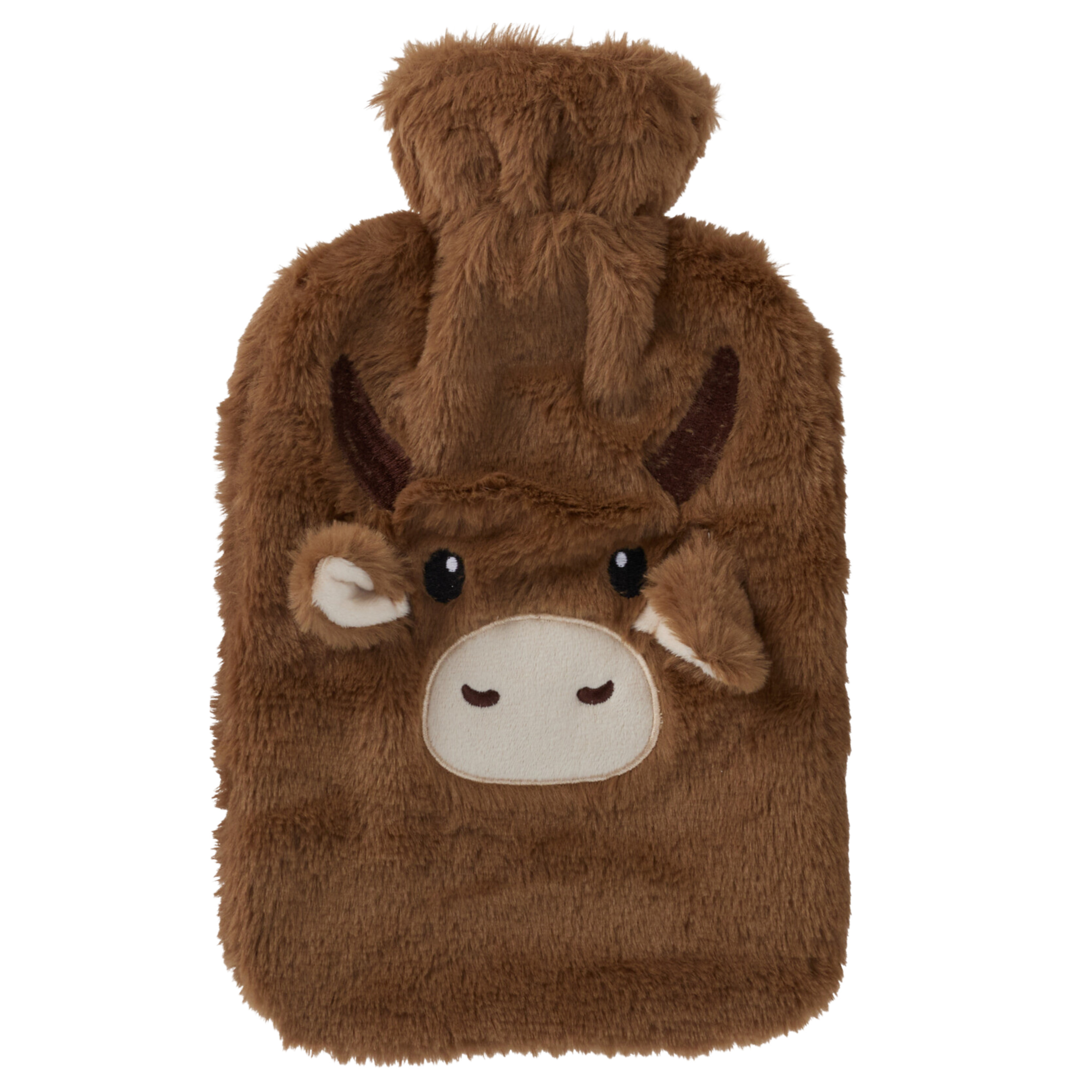 Merkloos Warmwaterkruik - koe - Bruin - 2L - pluche - met hoes - kruik -